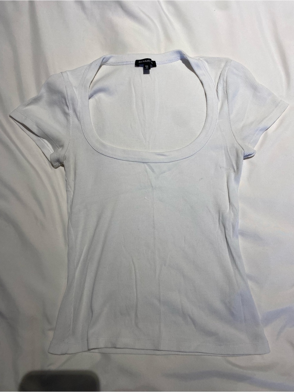 Dynamite White Scoop Ribbed Short Sleeve Tee
